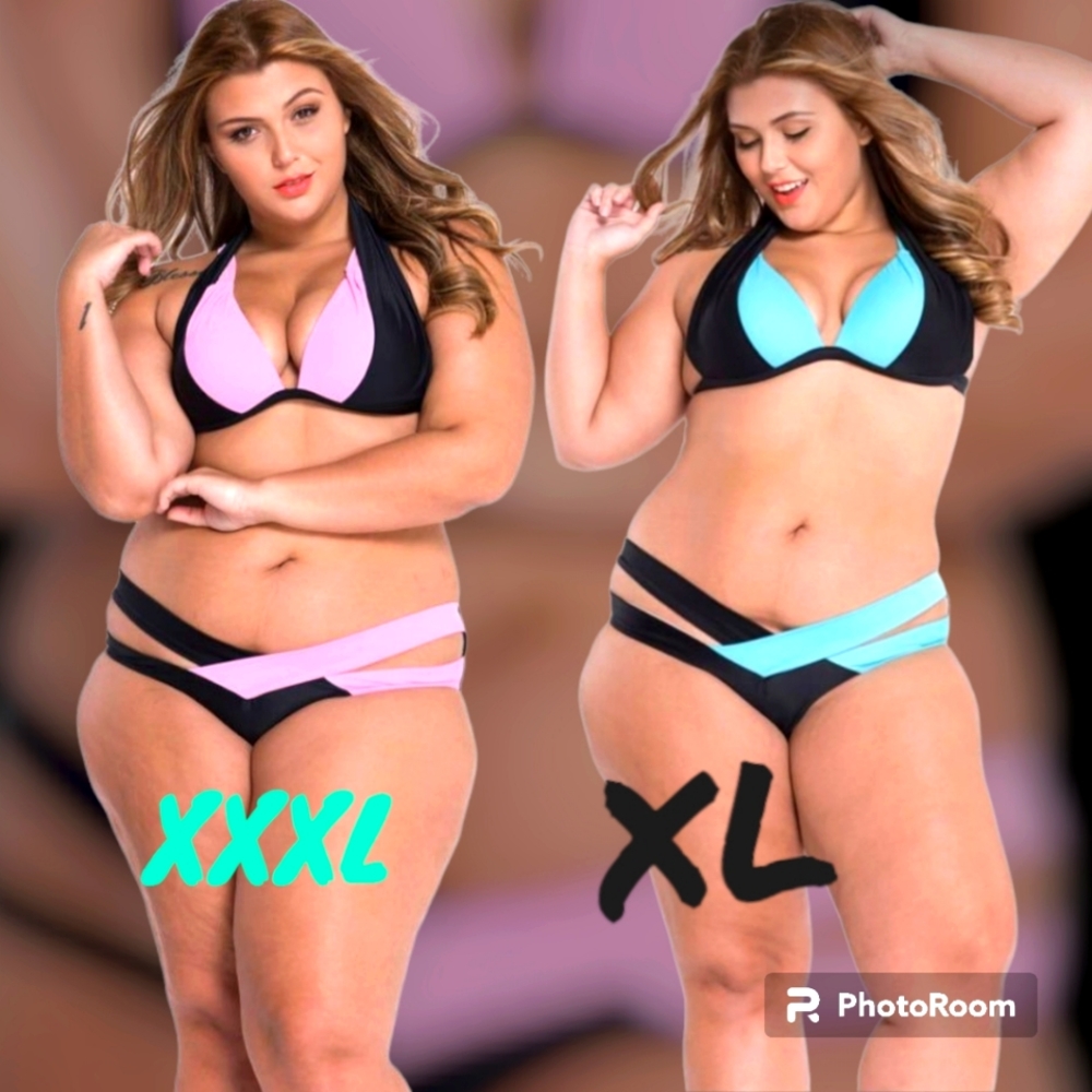 Adjustable Halter Push Up Strappy Plus Size Bikini Set